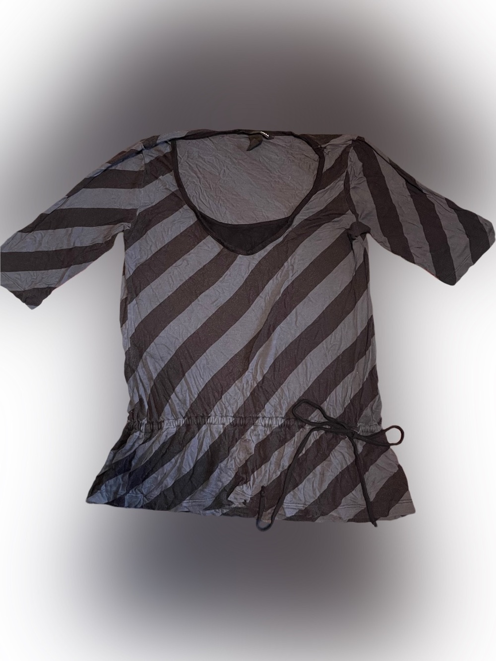 Vintage y2k H&M Black and Gray Diagonal Striped Drawstring Top